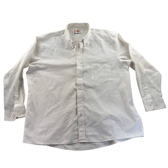 Dickies Mens Work Dress Shirt Size 18-18.5 Neck White Long Sleeve Button-Down - Picture 1 of 12